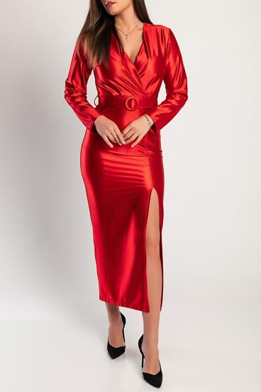 Vestido midi elegante feito de imitação de cetim, vermelho