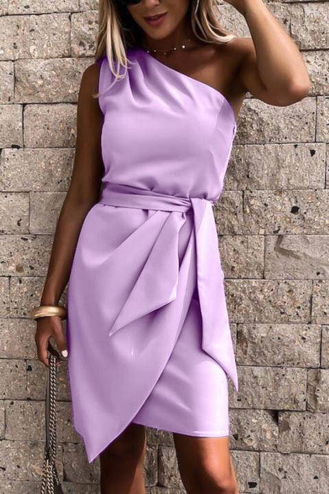 Elegante mini-vestido de um ombro, saia em cruzada IRELAND, lilás