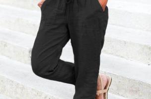 Calça comprida com bolsos e cintura elástica Amory, preta