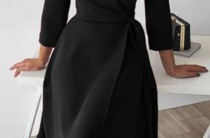 Vestido elegante com decote em cruzado, gola de lapela  y manga 3/4 Imogena, preto