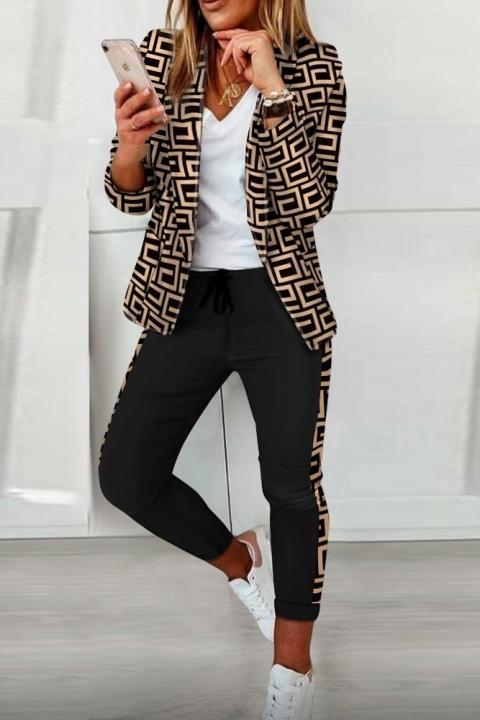 Conjunto de calças com blazer elegante com estampa geométrica Nunzia, bege