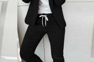 Conjunto de calças blazer elegante Estrena monocromática, preto