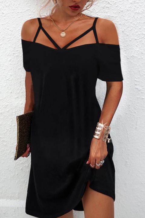 Mini vestido elegante com mangas curtas, ombros abertos e alças Cecina, preto