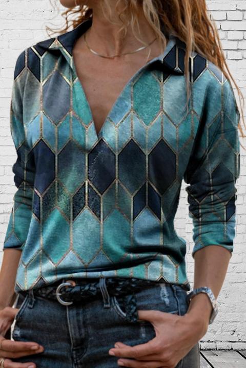 Blusa elegante com manga comprida e estampado Noraha, azul claro