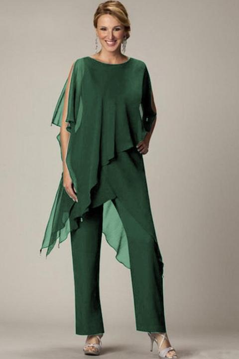 Conjunto de elegante túnica translúcida e calça comprida Claudette, verde