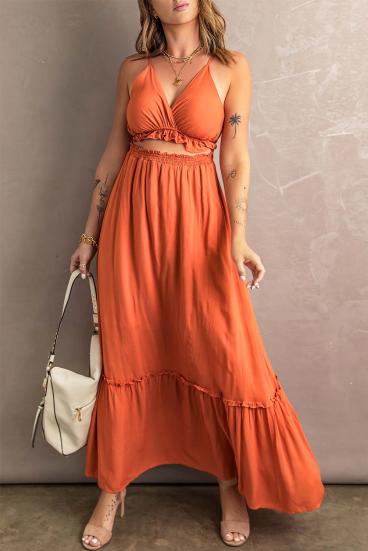 Elegante vestido transparente com babados Gaucha, laranja