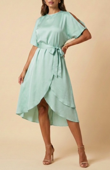 Elegante vestido midi com fendas Thiena, menta