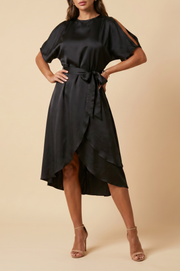 Elegante vestido midi com fendas Thiena, preto