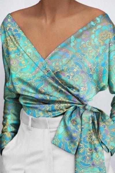 Blusa elegante com estampado Roveretta, azul claro