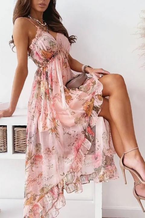 Vestido maxi elegante com estampa Noalla, rosa claro