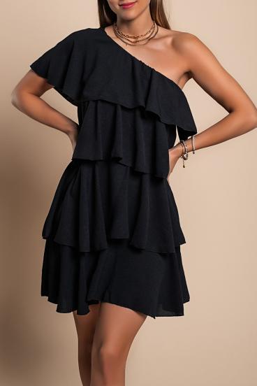 Mini vestido elegante com babados Liona, preto