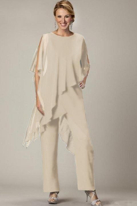Conjunto de túnica transparente elegante e calça comprida Claudette, bege
