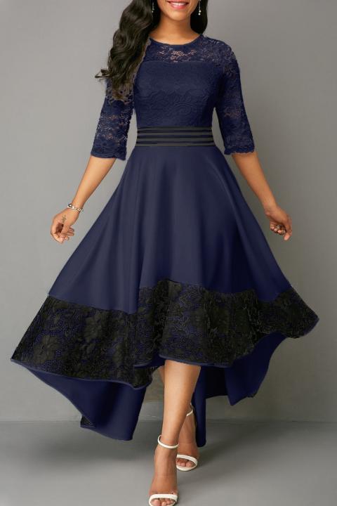 Vestido elegante com renda Bianca, azul escuro