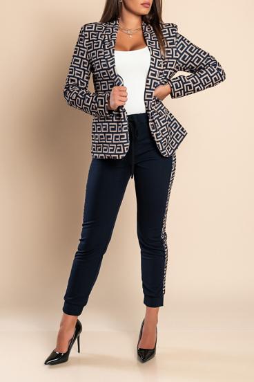 Conjunto calça e blazer com estampado Nunzia, azul escuro