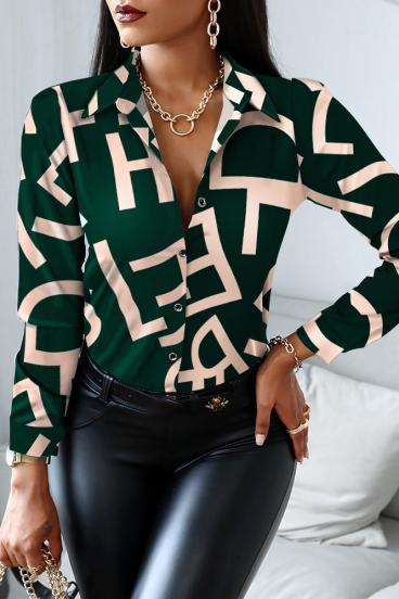 Blusa elegante com estampado de letras Medellina, verde