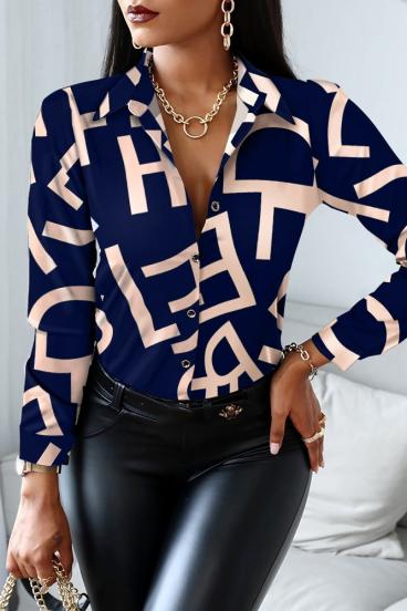 Blusa elegante com estampado de letras Medellina, azul