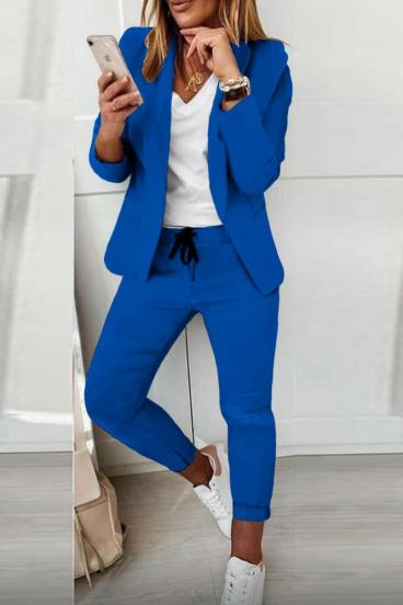 Conjunto de calças elegantes monocromáticas e blazer Estrena, azul
