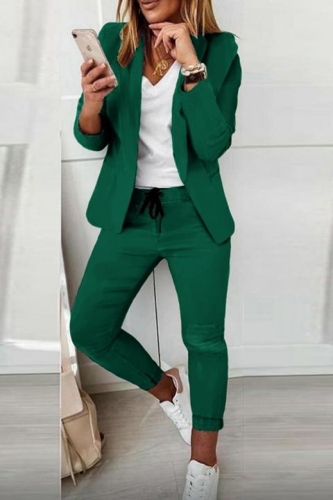 Conjunto elegante de blazer e calças de cor sólida Estrena, verde claro