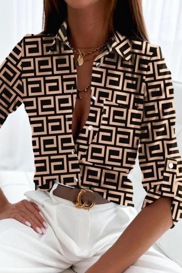 Blusa elegante com estampa geométrica Lavlenta, preto e bege