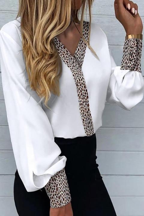 Blusa elegante com estampa de leopardo Polina, branca