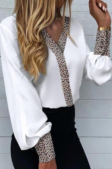 Blusa elegante com estampa de leopardo Polina, branca