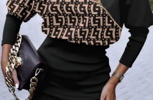 Mini vestido elegante com estampa geométrica Nyca, preto/bege