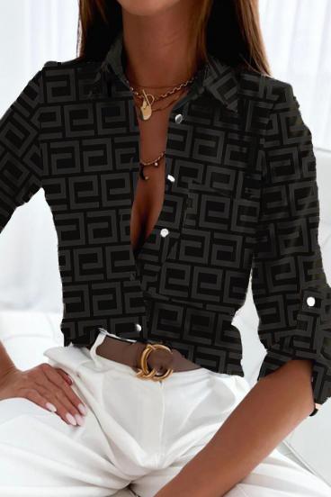 Blusa elegante com estampa geométrica Lavlenta, preta