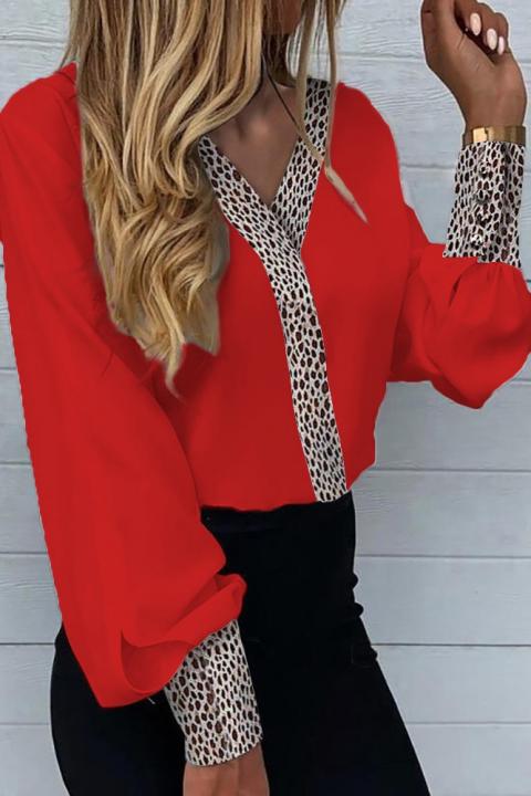 Blusa elegante com estampa de leopardo Polina, vermelho