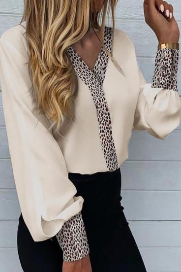 Blusa elegante com estampa de leopardo Polina, bege