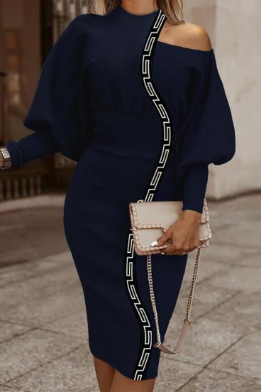 Elegante vestido midi com estampa geométrica, azul