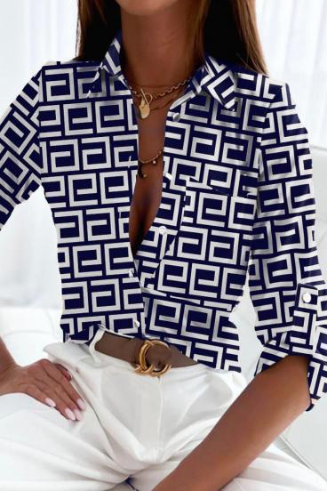 Blusa elegante com estampa geométrica Lavlenta, azul escuro