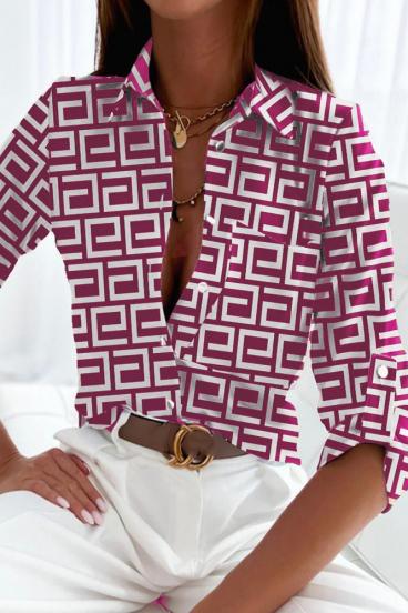 Blusa elegante com estampa geométrica Lavlenta, fúcsia