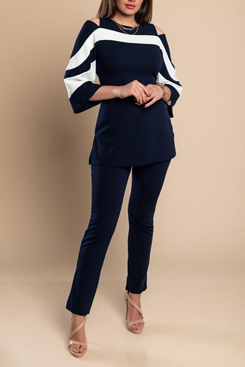 Elegante conjunto de top e calças, azul escuro