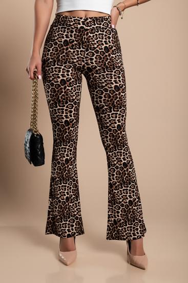 Calças largas elegantes com estampa de leopardo, bege