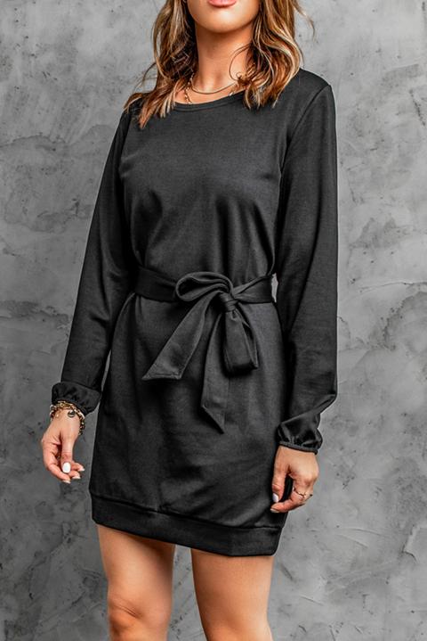 Mini vestido elegante com mangas soltas e fita decorativa Ortona, preta