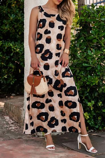 Vestido longo com estampa de leopardo, leopardo