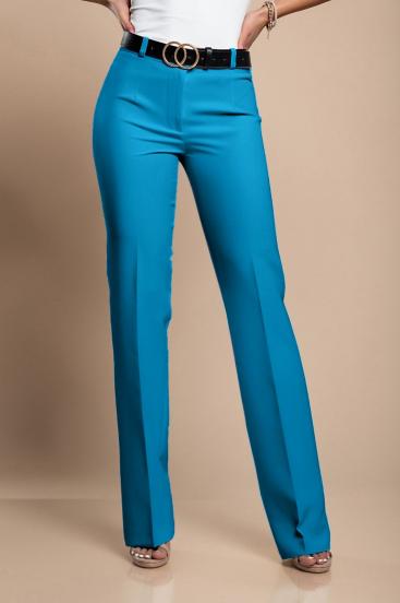 Calças compridas elegantes com perna reta, azul claro