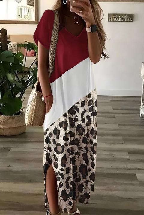 Vestido maxi elegante com estampa de leopardo, vermelho