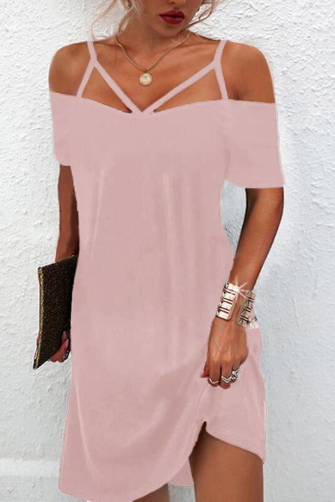 Minivestido elegante com mangas curtas, ombro a ombro e alças Cecina, rosa
