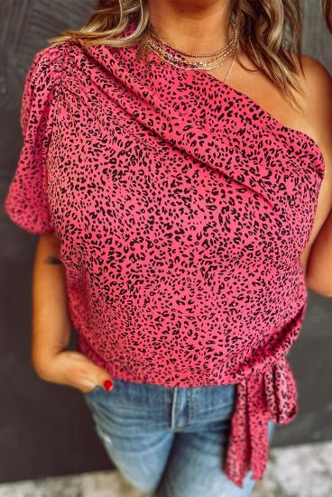Blusa plus size com estampado de leopardo, rosa
