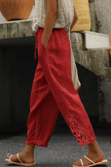 Calça elegante de algodão com renda, vermelha