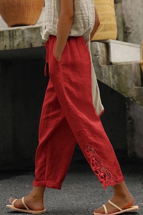 Calça elegante de algodão com renda, vermelha