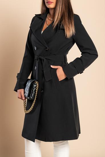 Trench coat elegante com botões, preto