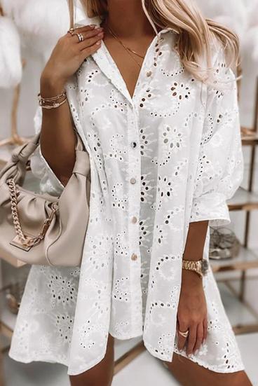 Mini vestido com bordados perfurados, branco