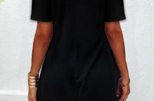 Mini vestido elegante com mangas curtas, ombros abertos e alças Cecina, preto
