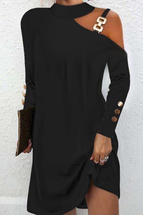 Mini vestido com detalhe metálico, preto