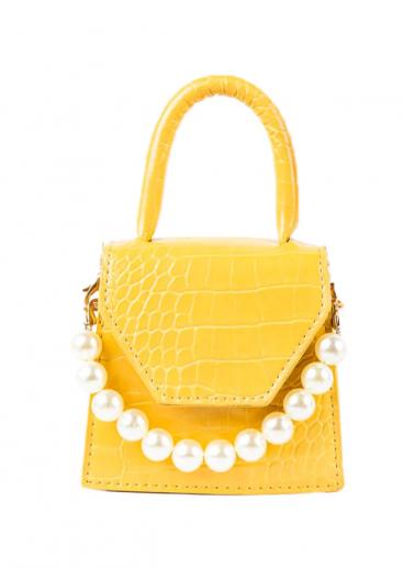 Bolsa pequena com pérolas decorativas, ART814, amarela