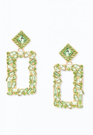 Brincos lustre elegantes em formato retangular, verdes
