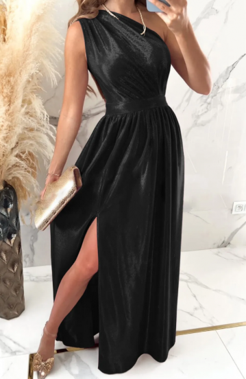 Vestido longo elegante feito de imitação de veludo, preto