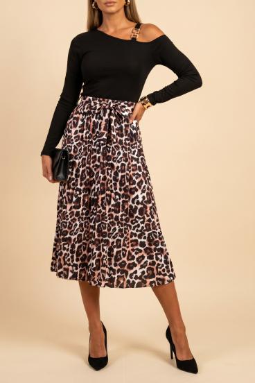 Vestido midi com estampado de leopardo, preto